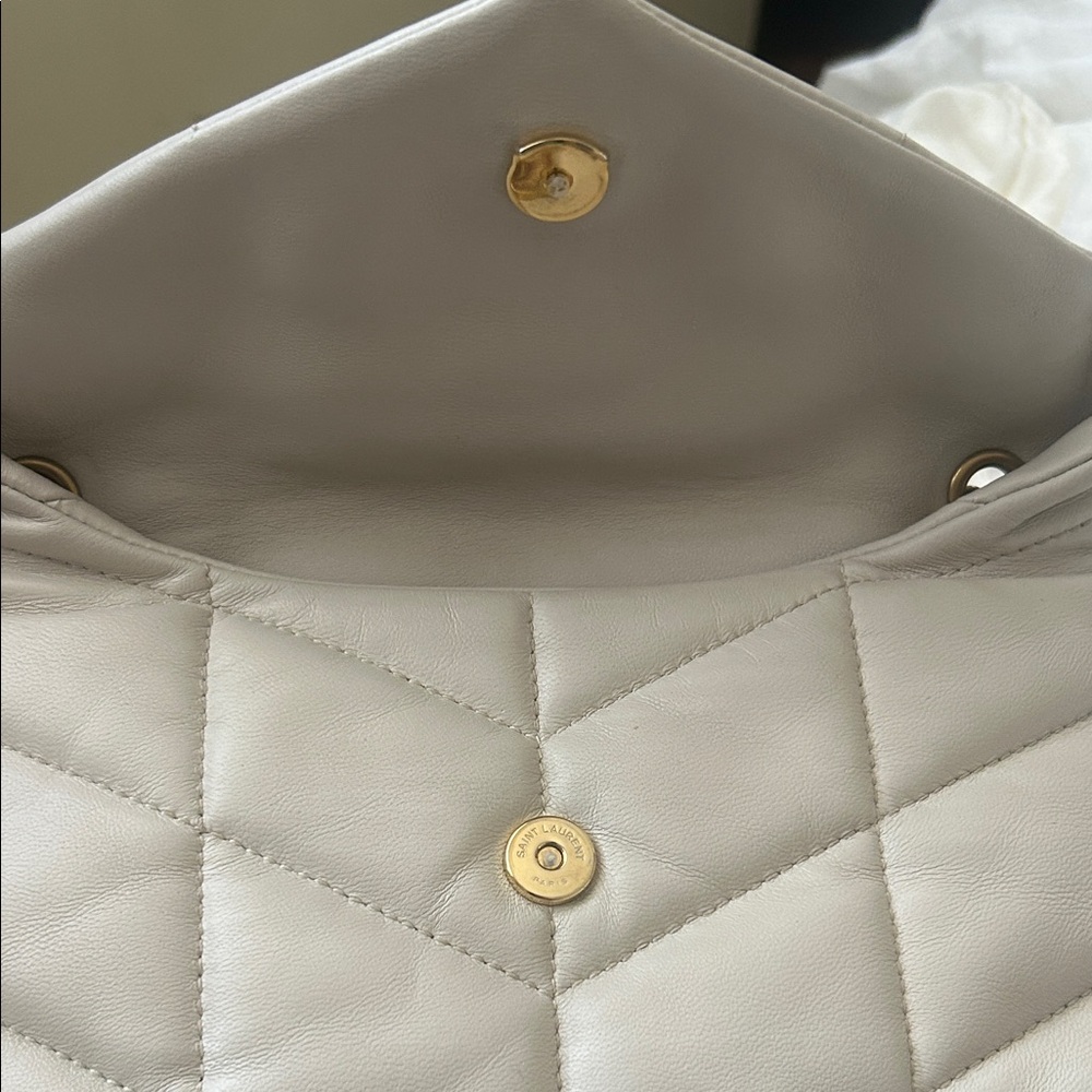 Saint Laurent Cream Quilted Loulou Toy Puffer Crossbody with Gold Hardware - Picture 6 of 15